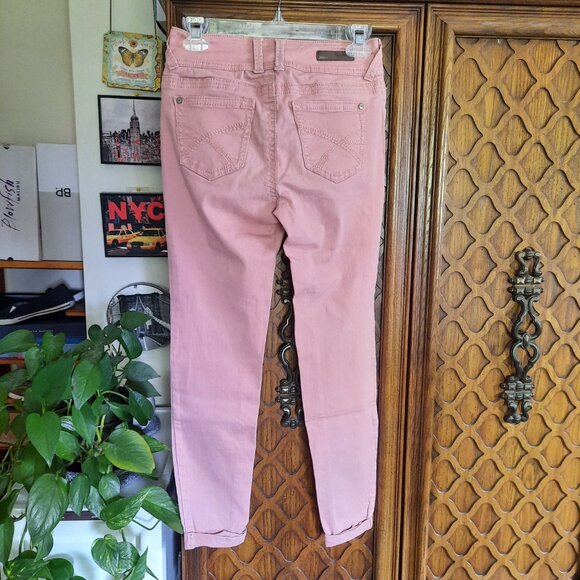 Wallflower Cuffed Ankle Distressed Crop Skinny Jeans - Pink, Size XS - Picture 7 of 16
